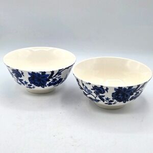 Set of 2 Royal Norfolk Blue Floral Stoneware Cereal Soup Bowls